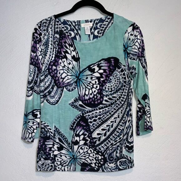 Chico’s Butterfly Top Small (0) - Picture 1 of 3